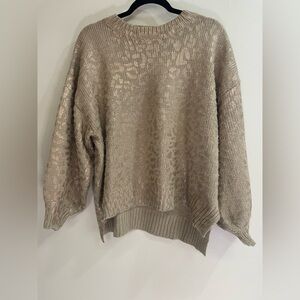 AndTheWhy Leopard Beige Rose Metallic Gold Balloon Sleeve Women’s Oversized S/M